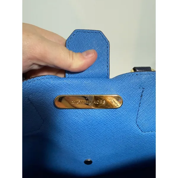 Michael Kors Saffiano Leather Satchel Womens Navy Blue Gold Hardware Handbag - Image 15