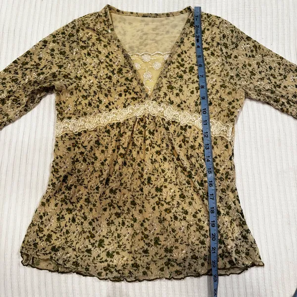 Euro Micromesh Women's Babydoll Dainty Floral Cream Lace Top Lettuce Trim Size M - Image 10