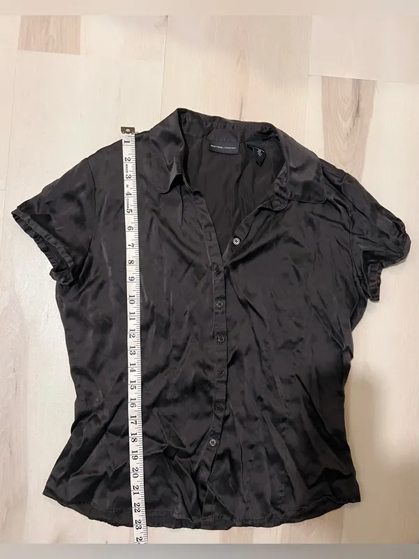 VTG NY&Co Women Medium Black 90s Y2K Grunge Office Siren Silk Blouse Top - Image 6
