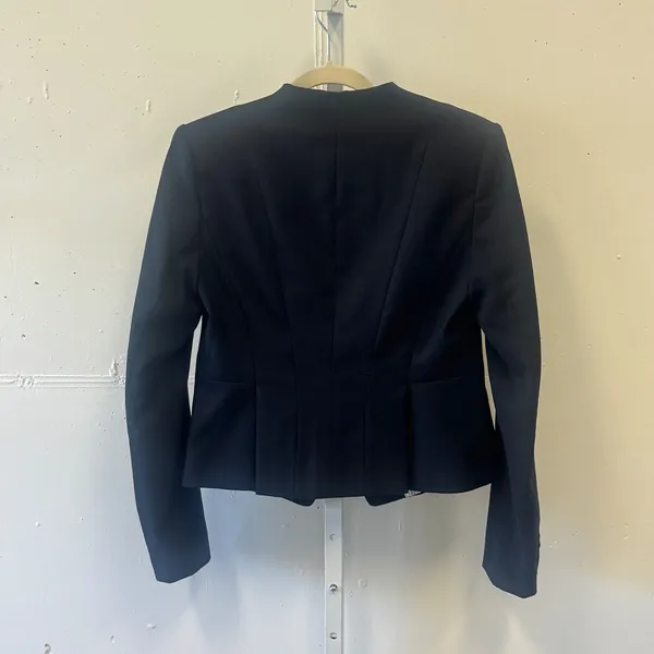 Ann Taylor Collarless Wool Blend Single Button Blazer‎ Jacket Size 4 Navy Black - Image 2