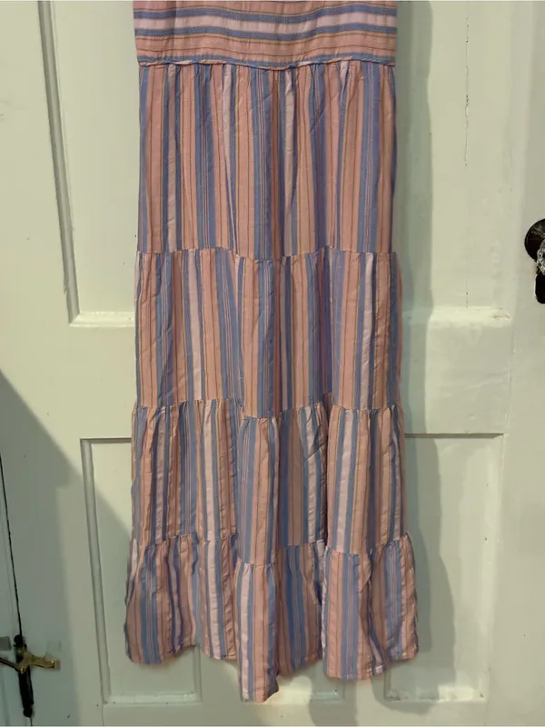 PAIGE Pink and Blue Striped Tie-Shoulder Maxi Dress - Image 3