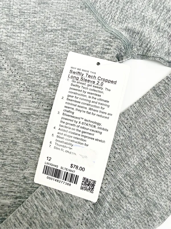 Lululemon Swiftly Tech Cropped Long-Sleeve Shirt 2.0 Slate Grey/White Top - Image 15