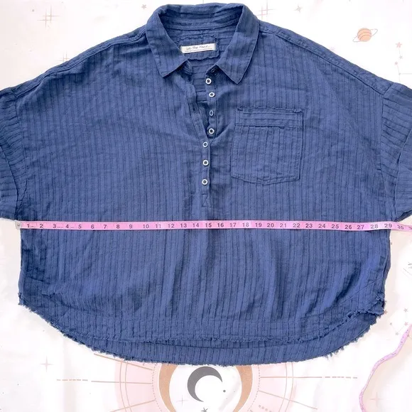We The Free Ava Oversized Button Front Collared Short Sleeve Top Shaded Lake XS - Image 7