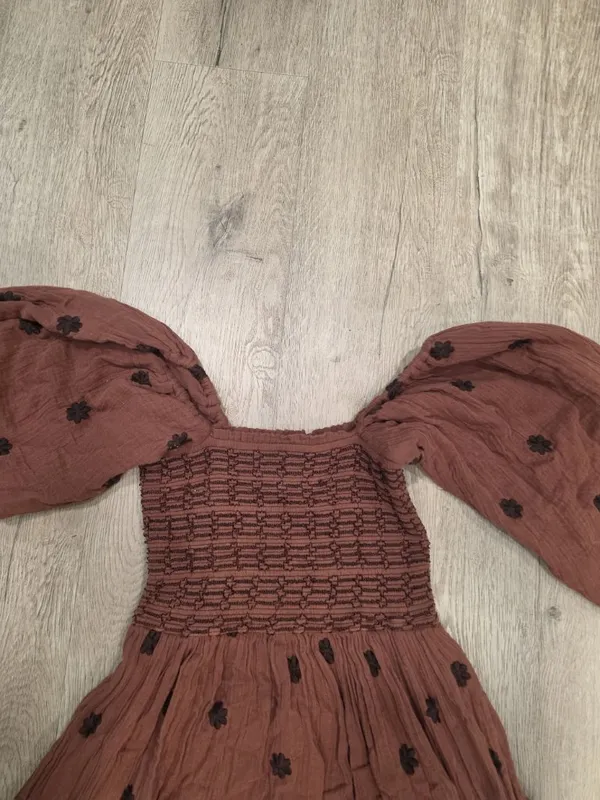 Free People Dahlia Embroidered Maxi Dress brown off the shoulder embroider S - Image 5