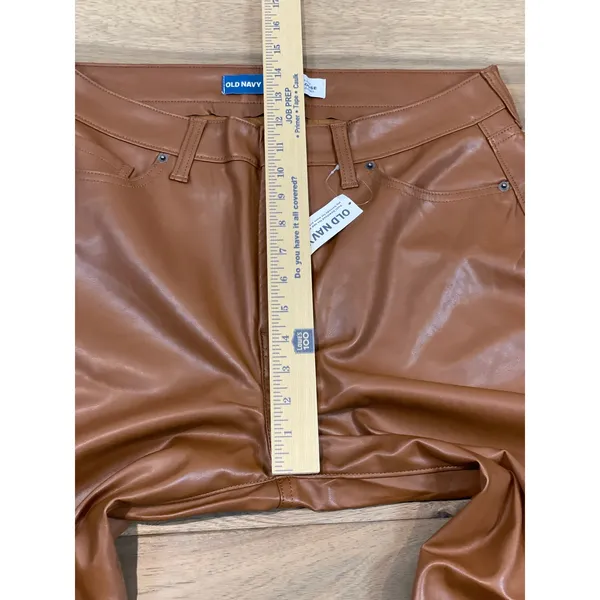 Old Navy Pants Size 14 Tan Faux Leather High Rise OG Loose Button Zip Front NWT - Image 5