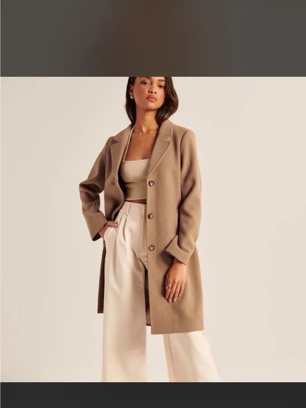 Abercrombie & Fitch Classic Women's Tan Wool-Blend Long Dad Coat - Image 6