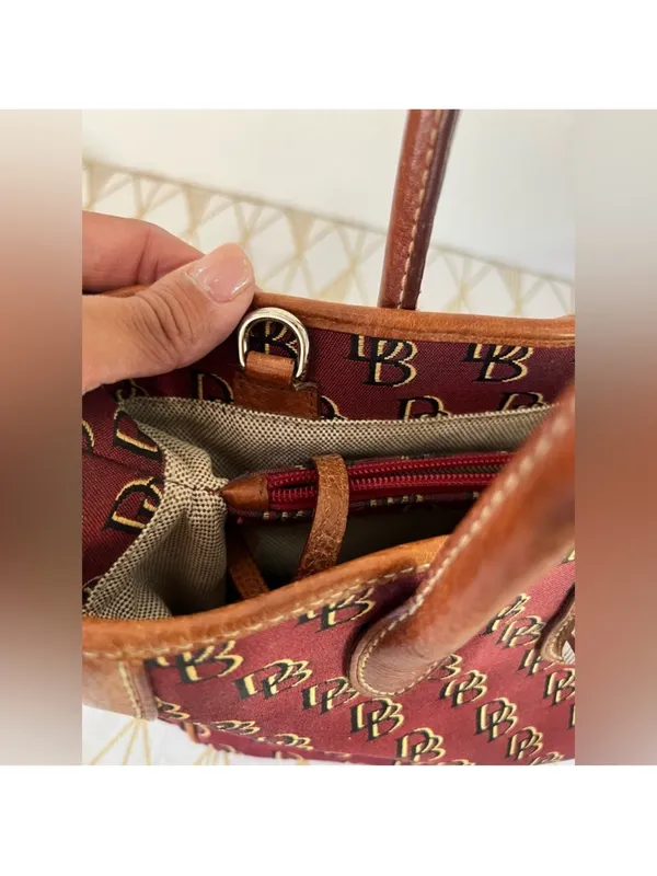 Dooney & Bourke Red Burgundy Logo Tote with Brown Leather Trim - Image 9