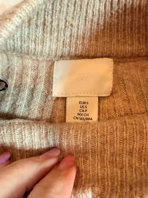 H&M Ribbed Mock Neck Sweater Women’s Small Oatmeal Beige Long Sleeve Knit - Image 2