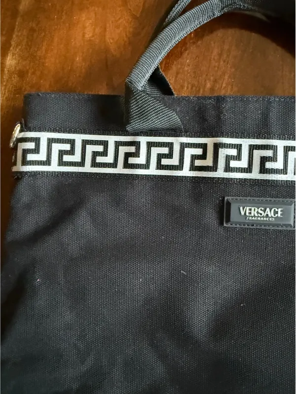 Versace Fragrances Black Tote Bag with Greek Key Pattern - Image 3