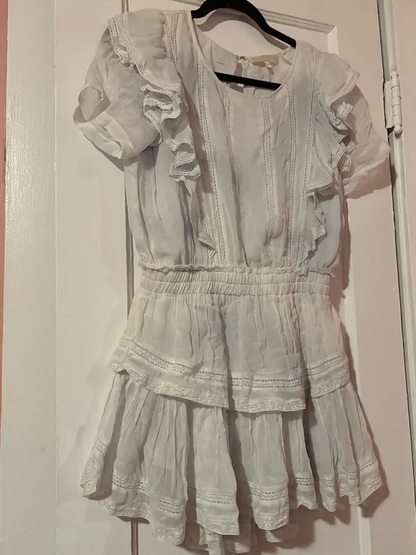 LoveShackFancy Natasha Tie Dye Baby Blue Viscose Ruffle Mini Dress - Image 3