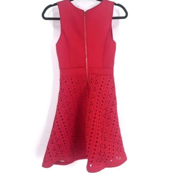Alya Women's Scuba Sleeveless Round Neck Eyelet A-Line‎ Party Dress Red Size XS - Image 2