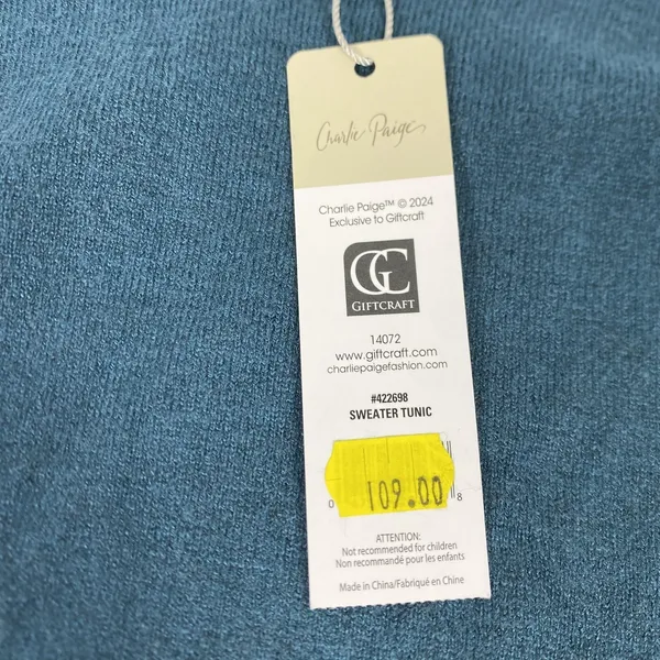 Charlie Paige‎ Sweater Tunic Womens XL Blue Knit V Neck Long Sleeve Dress - Image 4