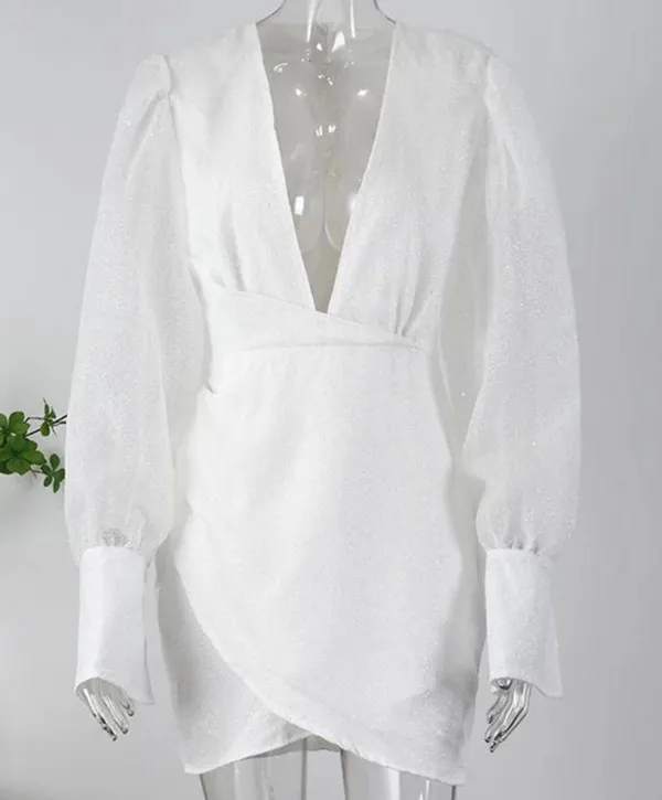 Boutique NWT White Sparkle Mini Dress. Size XL - Image 3