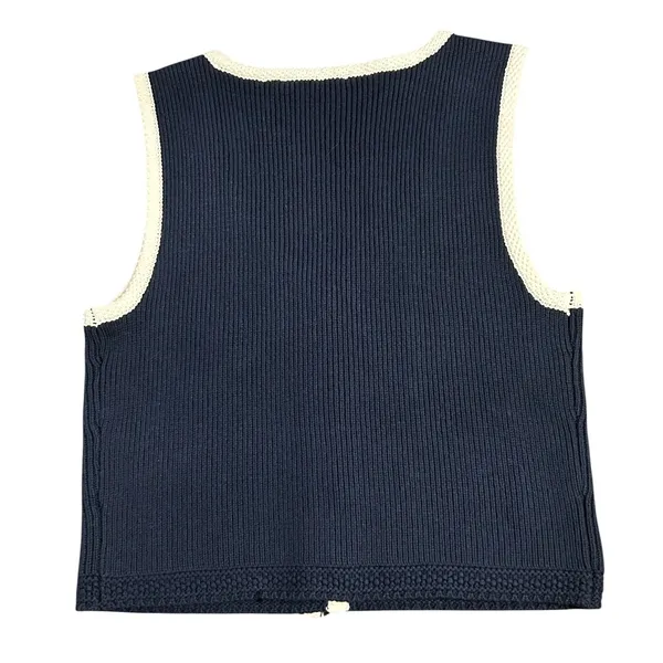 Abercrombie & Fitch Navy Blue Ribbed Knit Button Front Sweater Vest Gold Buttons - Image 2