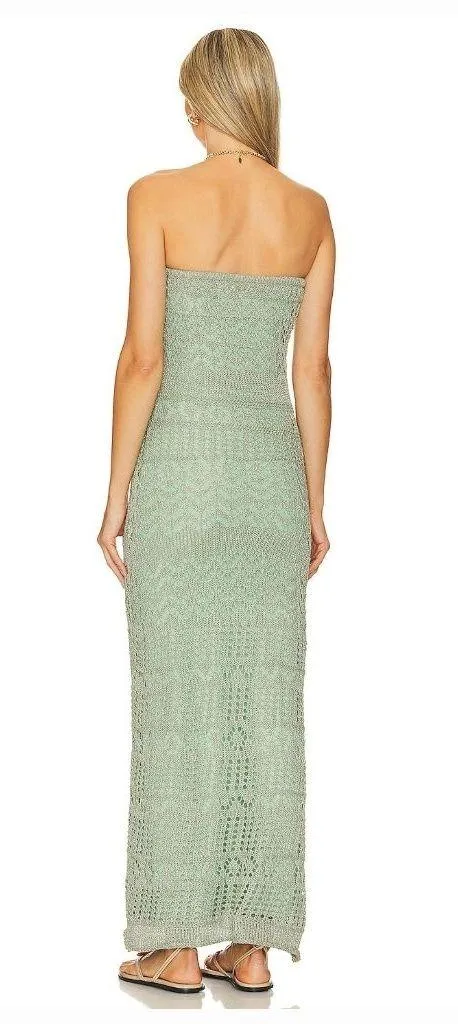 SNDYS x REVOLVE Strapless Crochet Maxi Dress in Green Shimmer - Image 2