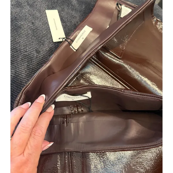Commense‎ Brown Patent Faux Leather Mini Skirt High Waist A-Line NWT Size Medium - Image 5