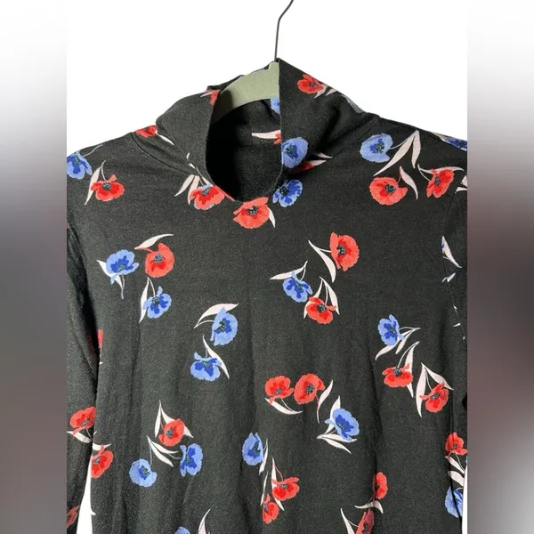 Ann Taylor‎ Women’s Floral Print Long Sleeve Top Black Red Blue Size M - Image 4