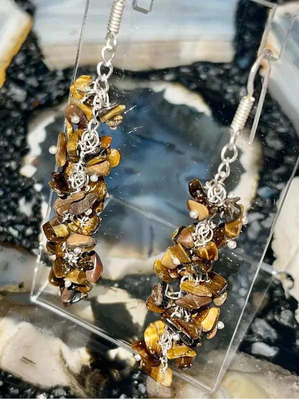 Nuggets of Golden Yellow Tiger Eye Earrings 2 1/2” - Image 4