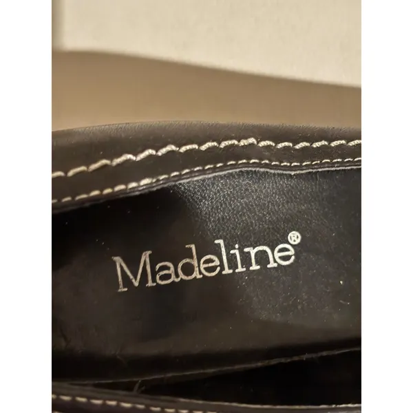 Madeline Discovery Black Leather Square Toe Pumps Contrast Stitch Heels Size 8M - Image 4