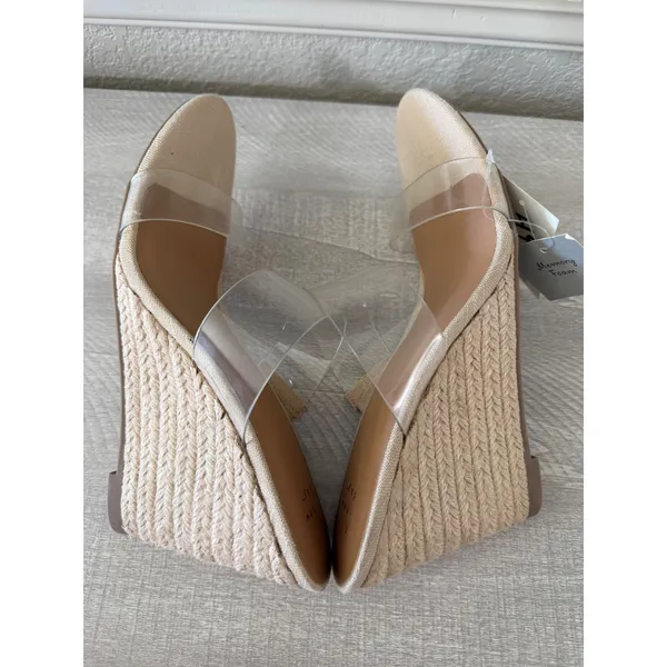 A New Day Womens Clear Double Strap Espadrille Wedge Sandals Tan NWT Size 10 - Image 5