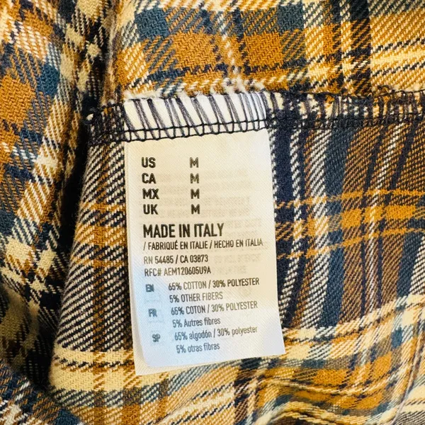 American Eagle Plaid Pinafore Dress Made‎ in Italy Brown Navy Sz M Pockets Mini - Image 4