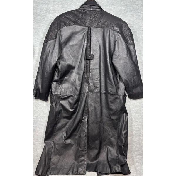 Global Identity G-III Womens Black Leather Paisley Embossed Trench Coat Duster L - Image 9