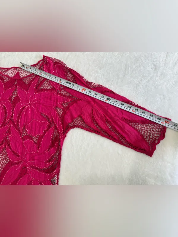 Surya Pink Beaded Sheer Floral Lace Top Boho Y2K Blouse Size L - Image 7
