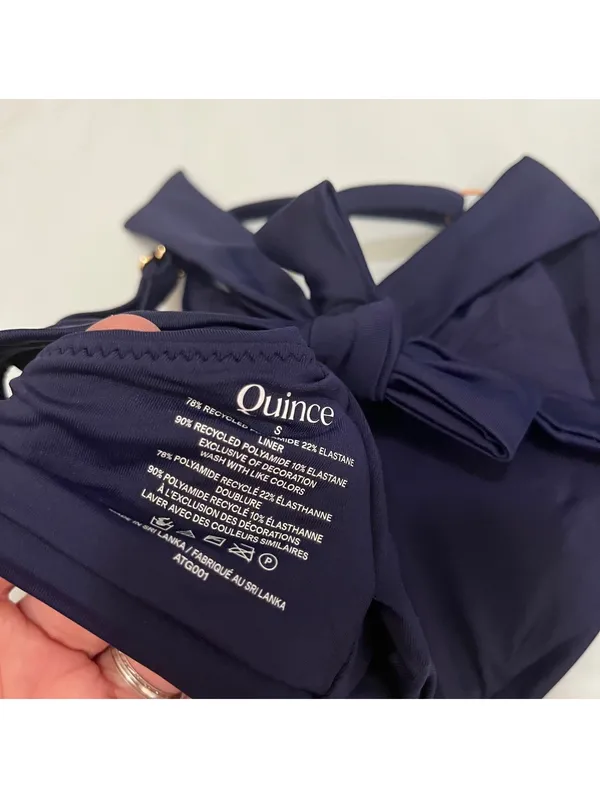 New Quince Italian Scoop Neck Bikini Top Deep Navy Small - Image 3