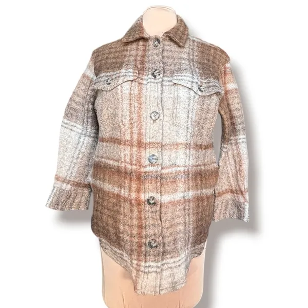 Aritzia Wilfred Free The Ganna Shirt Jacket Plaid Brown Tan Oversized Shacket - Image 11