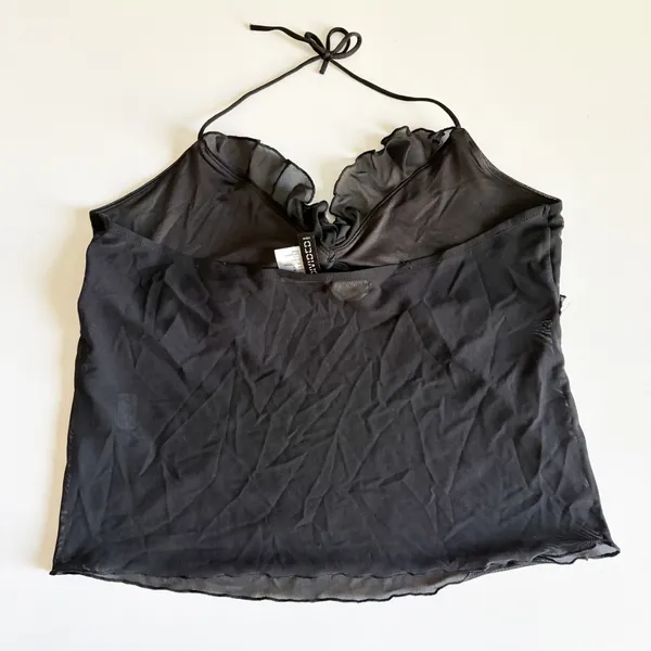 H&M Divided Womens Y2K Black Sheer Mesh Ruffle Rosette Whimsigoth Halter Top M - Image 5