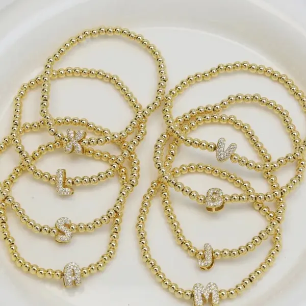 Gold Beaded Bracelet with Zircon Letter K - Image 3