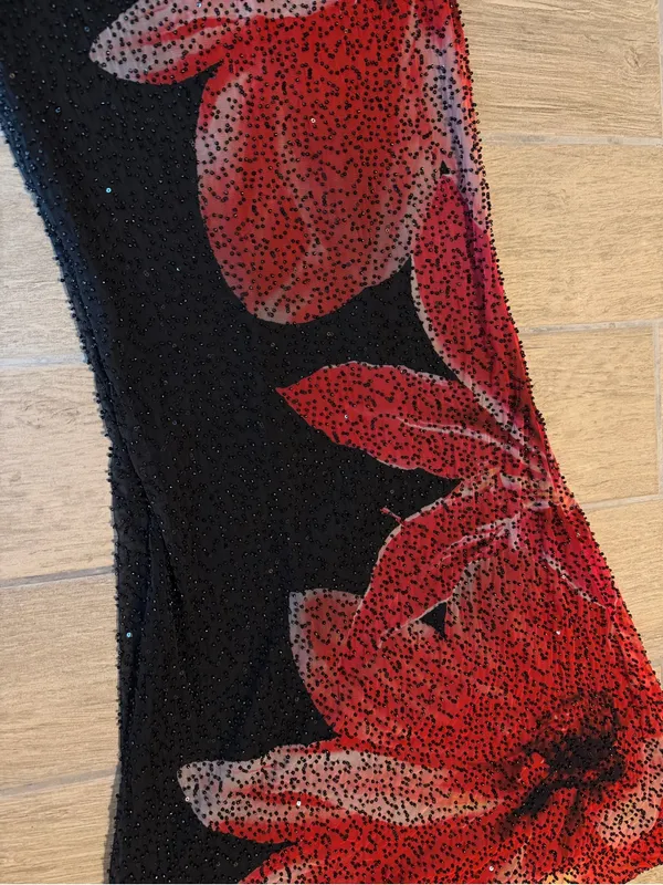 Windsor Black Strapless Sequin Gown with Red Floral Motif - Image 8