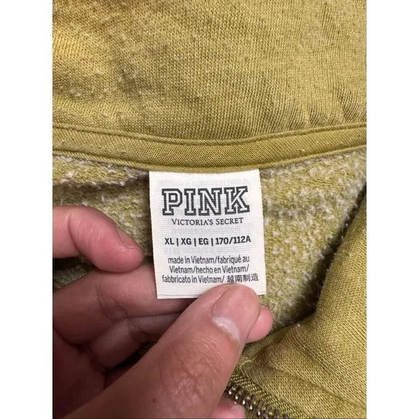 PINK Victoria's Secret Quarter Zip Sweatshirt Womens XL Olive Mustard Green Flee - Image 5