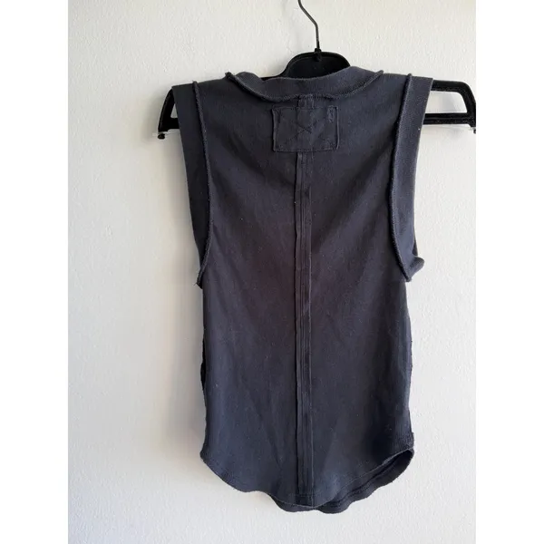 Free People We The Free Ribbed Muscle Tank Top Charcoal Black Raw Edge Small - Image 3