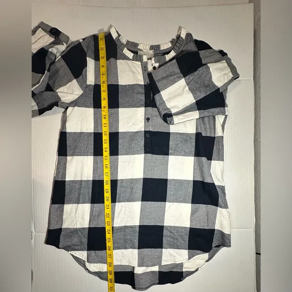 LOFT‎ Buffalo Check Plaid Pullover Shirt Blue White Flannel 1/4 Button Up New M - Image 6