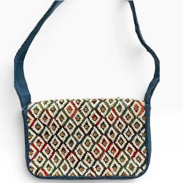 Anthropologie Fiona Beaded Bag Geometric Edition Moody‎ Flower Teal Blue New - Image 2