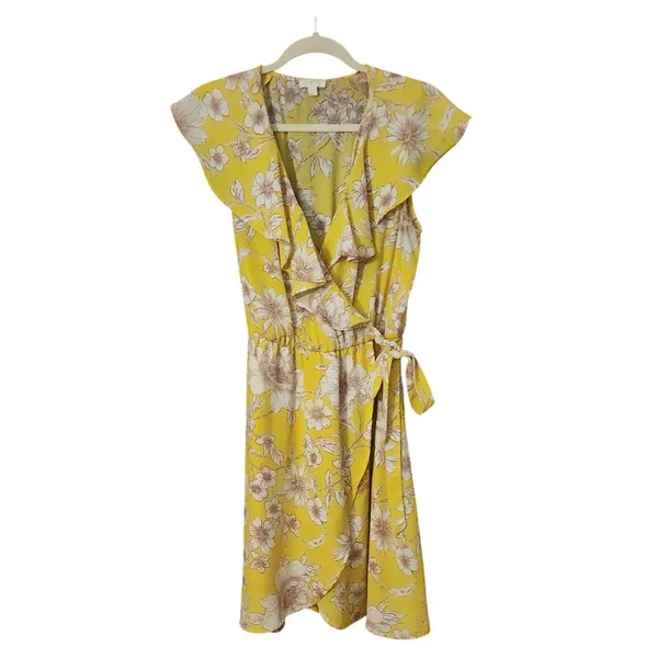 Catherines Charming Charlie Women's Yellow‎ Wrap Floral Ruffle Dress, Large - Image 3