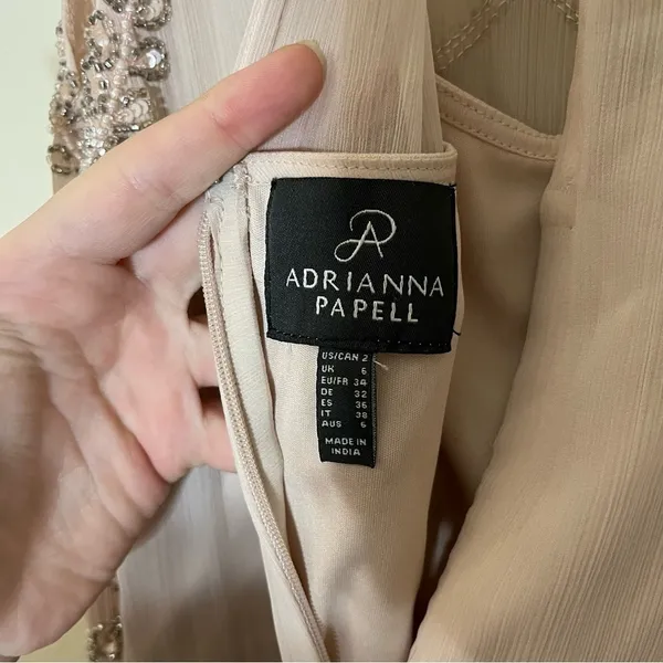 Adrianna Papell Beaded Bodice Sleeveless Blush Maxi Gown Size 2 - Image 7