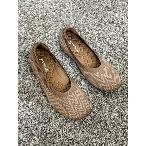 Vivaia Round Toe Ballet Flats Claire Women’s 37 Espresso Chevron - Image 4