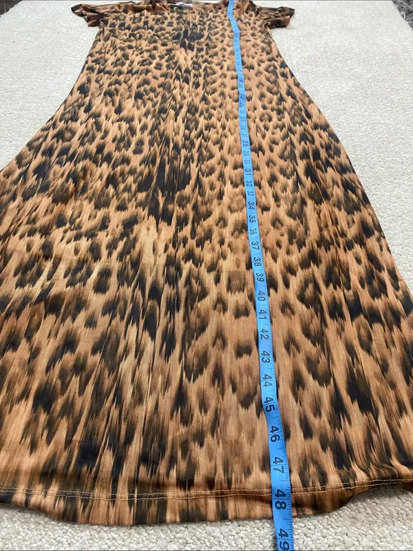 Steve Madden Leopard Mesh Maxi Dress Slit EUC Size M - Image 11