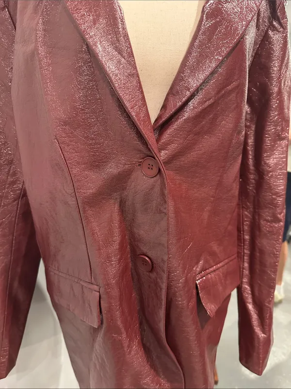 Forever 21 Burgundy faux Leather-Effect Long Blazer - Image 2