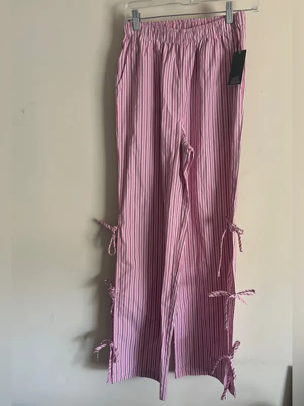 Women's Wide Leg‎ Pants Target Pink Striped Tie Detail High Waist NWT - Image 3