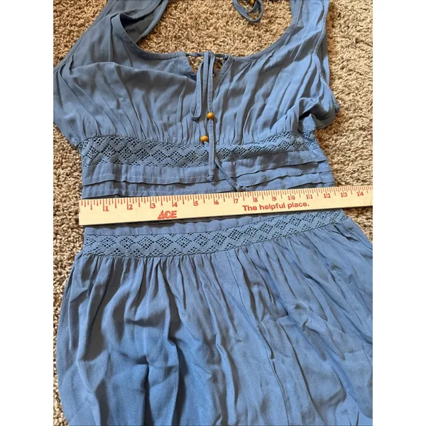 Earthbound Trading Company Boho Style Smocked Jumpsuit Slate Blue Size Small - Image 5