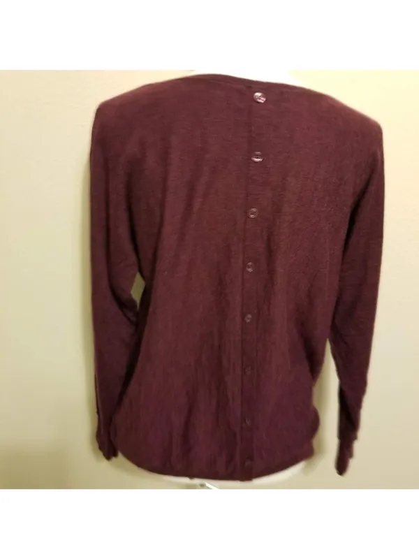 Cynthia Rowley Merino Wool Burgundy Sweater XL Button Back Long Sleeve Lightweig - Image 4