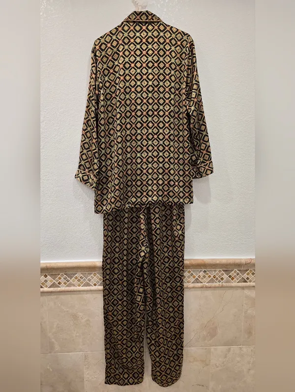 vintage Victoria's Secret pajama set black gold geometric pattern S - Image 2