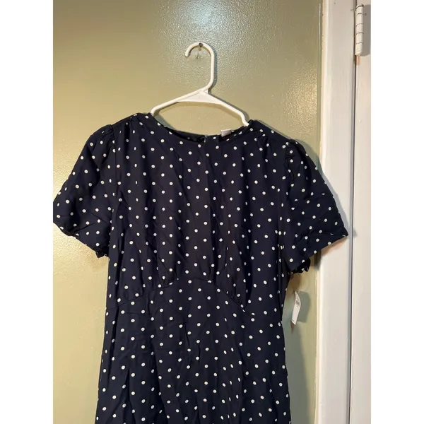 Old Navy Women's Size Medium Crepe Mini Dress Navy Blue White Polka Dots Short - Image 3