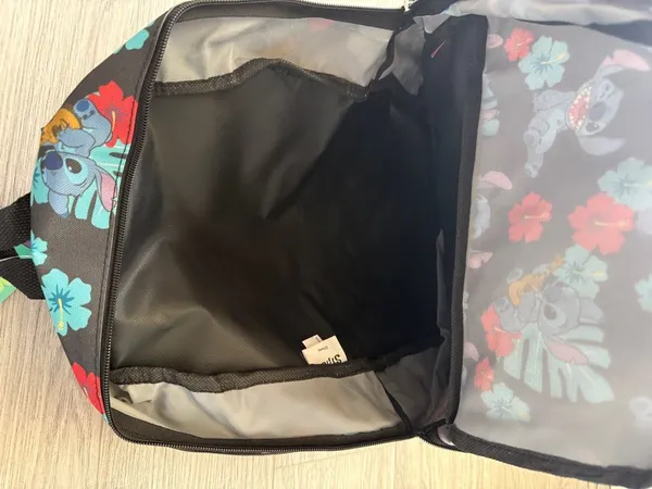 Disney Black Backpack with Blue Stitch and Red Floral Accents - Image 6