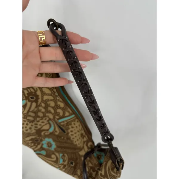 Vtg 2006‎ GAP Hobo Bag Brown Teal Floral Print Canvas Leather Trim Shoulder Bag - Image 4