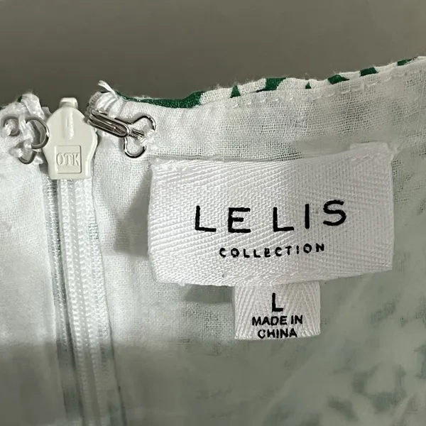 Le Lis Floral Print Tie-Front‎ Mini Dress Green & White Women's Size Large - Image 4