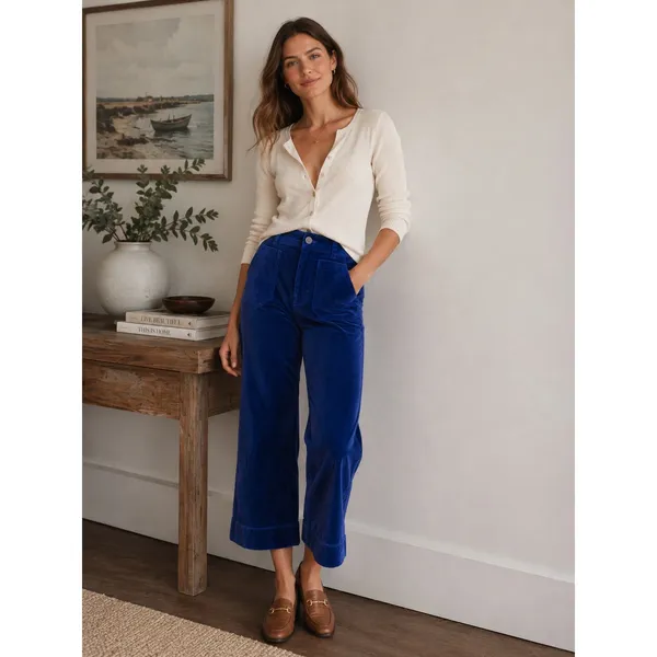 Maeve Anthro Colette Pants Women 26 Purple Blue Velvet Corduroy Wide Leg Crop - Image 9